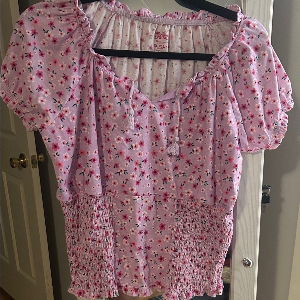Justice Pink Floral Smocked Blouse